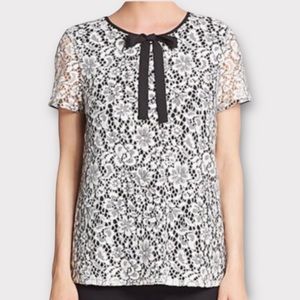 Karl Lagerfeld Women’s Blouse XS Lace Overlay Bow Tie Dainty Coquette Designer